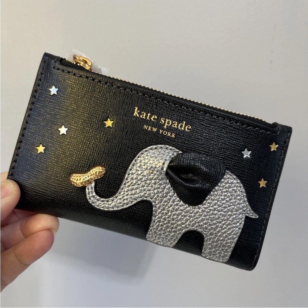 Kate Spade Black Wallet with Silver Elephant and Gold Stars